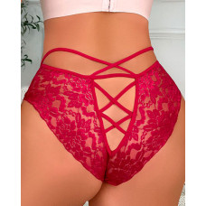 Criss Cross Crochet Lace Panty - red