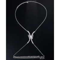 Criss Cross Rhinestone Butterfly Pattern Bra Body Chain - silver