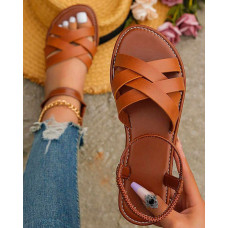 Crisscross Ankle Strap Summer Beach Sandals - brown