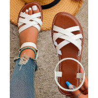 Crisscross Ankle Strap Summer Beach Sandals - white