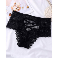 Crisscross Back Crochet Lace Panty - black