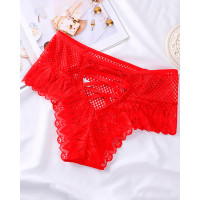 Crisscross Back Crochet Lace Panty - red