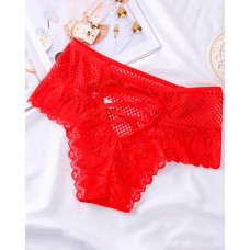 Crisscross Back Crochet Lace Panty - red