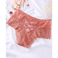 Crisscross Back Crochet Lace Panty - red bean