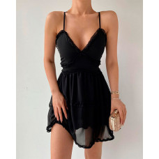 Crisscross Backless Sheer Mesh Mini Dress - black