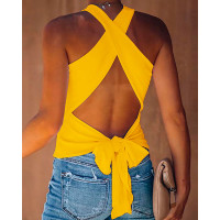 Crisscross Backless Tied Detail Top - yellow