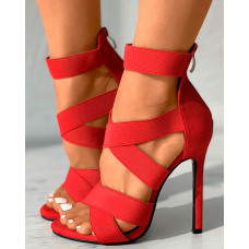 Crisscross Bandage Zipper Back Stiletto Heel - red