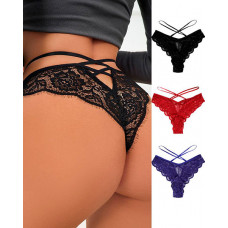 Crisscross Crochet Eyelash Lace Panty - black