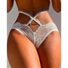 Crisscross Cutout Lace Thong Panty - white