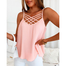 Crisscross Design Beaded Flowy Cami Top - pink