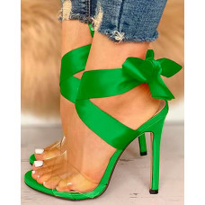 Crisscross Transparent Strap Bow Sandals - green