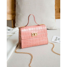 Croc Embossed Twist Lock Flap Satchel Bag - pink