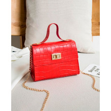 Croc Embossed Twist Lock Flap Satchel Bag - red