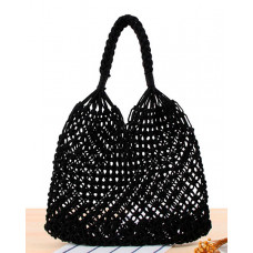 Crochet Braided Hollow Out Beach Handbag - black