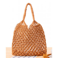 Crochet Braided Hollow Out Beach Handbag - khaki