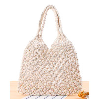 Crochet Braided Hollow Out Beach Handbag - white