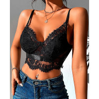 Crochet Eyelash Lace Cami Top - black