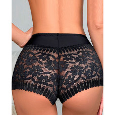 Crochet Lace Bowknot Decor Boy Shorts - black