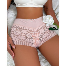 Crochet Lace Bowknot Decor Boy Shorts - pink