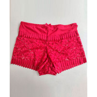 Crochet Lace Bowknot Decor Boy Shorts - red