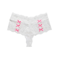 Crochet Lace Bowknot Decor Thong Panty - white