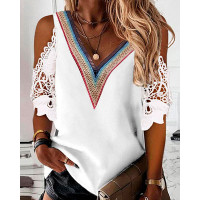 Crochet Lace Cold Shoulder Top - white