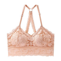 Crochet Lace Crisscross Wireless Lifting Bra - nude