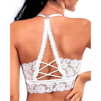 Crochet Lace Crisscross Wireless Lifting Bra - white