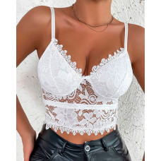 Crochet Lace Crop Cami Top - white