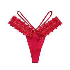 Crochet Lace Cutout Thong Panty - red