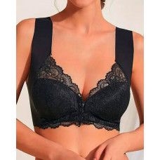 Crochet Lace Hook Front Wireless Lifting Bralette - black