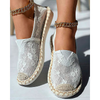 Crochet Lace Round Toe Slip-On - white