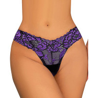 Crochet Lace Sheer Mesh Panty - purple