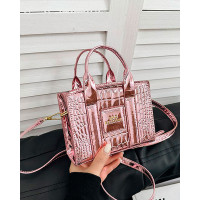 Crocodile Letter Pattern Satchel Bag - pink