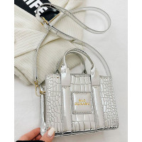 Crocodile Letter Pattern Satchel Bag - silver