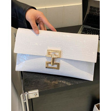 Crocodile Press Lock Envelop Flap Clutch Bag - white