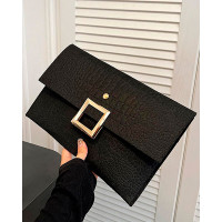 Crocodile Square Magnet Flap Clutch Bag - black