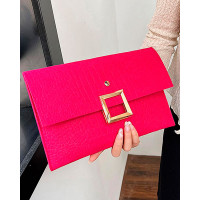 Crocodile Square Magnet Flap Clutch Bag - hot pink