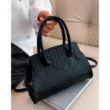 Crocodile Top Handle Crossbody Bag - black