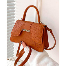 Crocodile Top Handle Satchel Bag - brown