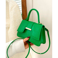 Crocodile Top Handle Satchel Bag - green