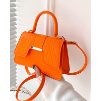 Crocodile Top Handle Satchel Bag - orange