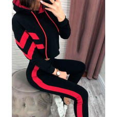 Crop Hoodie & Pants Set - red