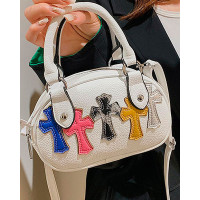 Cross Pattern Zipper Design Handbag - white