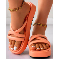 Cross Strap Platform Summer Slippers - Apricot