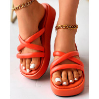 Cross Strap Platform Summer Slippers - orange