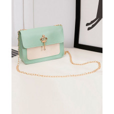 Crown Decor Lock Chain Strap Flap Shoulder Bag - green