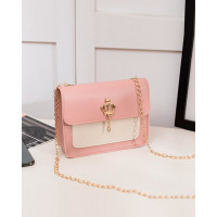 Crown Decor Lock Chain Strap Flap Shoulder Bag - pink