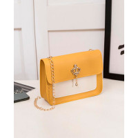 Crown Decor Lock Chain Strap Flap Shoulder Bag - yellow