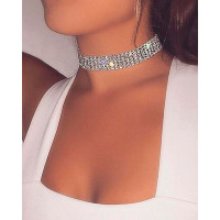 Crystal Allover Rhinestone Decor Choker - clear